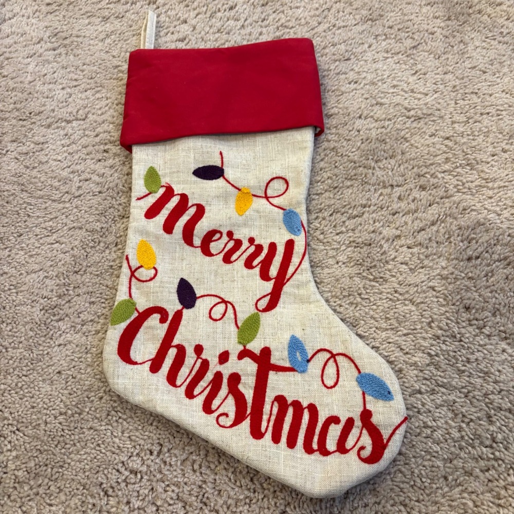 Embroidered Merry Christmas Stocking‎ Red Cuff Alice Doria 21" Holiday